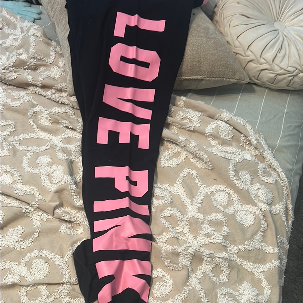 PINK Victoria's Secret Black Leggings with Pink Lettering